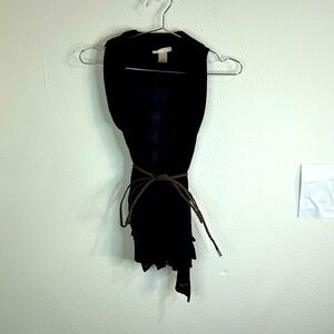 Belle Du Jour Black Ruffle Sheer Vest Small Boho Layering Belted Festival Goth